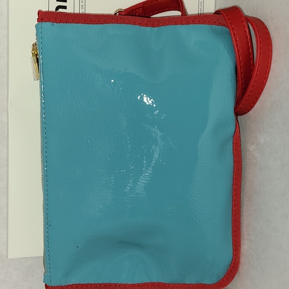 !NOT FOR SALE! bag Purse Cosmetic Pouch Blue Red Leather New in box - Picture 4 of 10